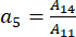 Equation for variables a5, A14, A11; mathematical formula image for educational use.