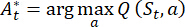 Optimal policy computation, A_t*=argmax_a Q(S_t,a), equation, reinforcement learning.