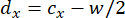 Equation: d<sub>x</sub> = c<sub>x</sub> - w/2. Mathematical formula, variables analysis.