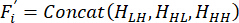 Equation for feature concatenation method, Fi=Concat(H_LH,H_HL,H_HH), symbolic formula.