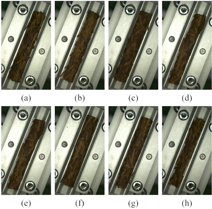 Compression testing diagram showing sequential stages on wood sample using mechanical equipment.