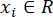 Mathematical concept, xi ∈ R symbol, set theory equation, real numbers.