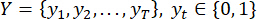 Discrete time series sequence equation Y, displaying binary outcomes {0,1}, mathematics formula.