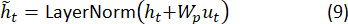 figure-protocol-16 Layer normalization formula, h_t=LayerNorm(h_t+W_pu_t), enhancing deep learning models.