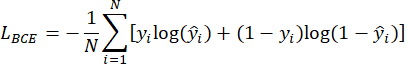 Binary Cross-Entropy formula: \(-\frac{1}{N}\sum_{i=1}^{N}[y_i\log(\hat{y_i})+(1-y_i)\log(1-\hat{y_i})]\).
