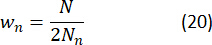 figure-protocol-38 Equation for probability weight, \( w_n = \frac{N}{2N_n} \), related to statistical mechanics.