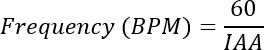Frequency calculation formula, Frequency(BPM)=60/IAA, used in heart rate analysis.
