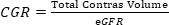 CGR calculation equation; formula for contrast volume over eGFR.