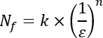 Chromatography equation Nf=k×(1/ε)^n for separation efficiency, formula image.