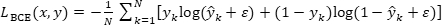 Binary cross-entropy loss formula; mathematical equation in research; loss calculation method.