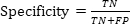 Specificity equation, TN/(TN+FP), used in statistical analysis and diagnostic test evaluation.
