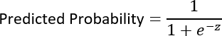 figure-protocol-1 Logistic regression equation; Predicted Probability = 1/(1+e^-z); educational use.