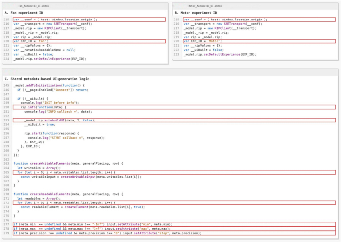 Code block diagram illustrating metadata-based UI logic in JavaScript for data initialization.