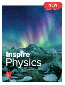 Inspire Physics textbook cover by McGraw Hill with aurora over mountains