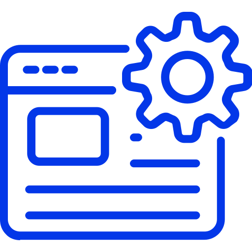 Blue icon of a customizable webpage with a settings gear for classroom management