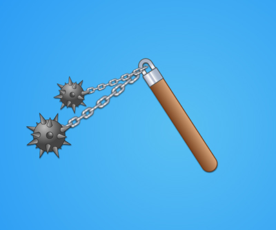 Spiked flail mace weapon illustration with chains on a blue background