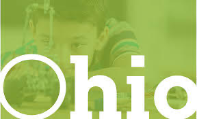Ohio education banner with a student doing a science experiment behind green overlay