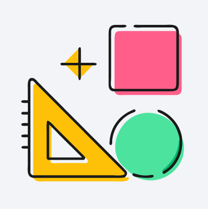 Geometry shapes icon with a set square, square, and circle for math lessons
